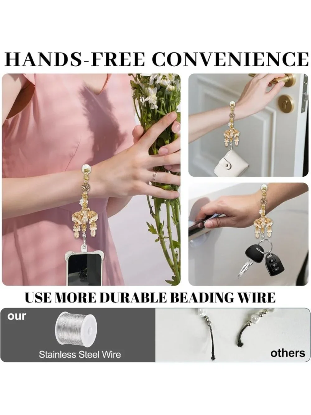 Stylish Jeweled Phone Charms Strap & Bold Bracelet for Women - Trendy Cellphone